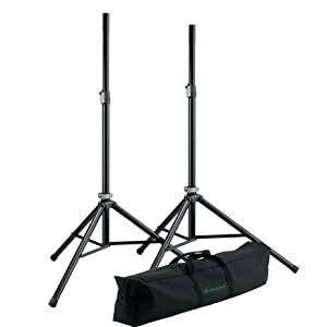 K&M 21449-BLACK Two Aluminum Speaker Stands with Carrying Case